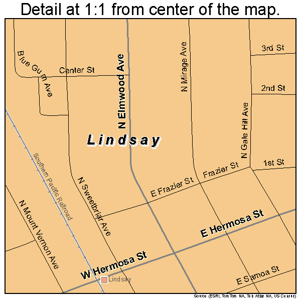 Lindsay, California road map detail