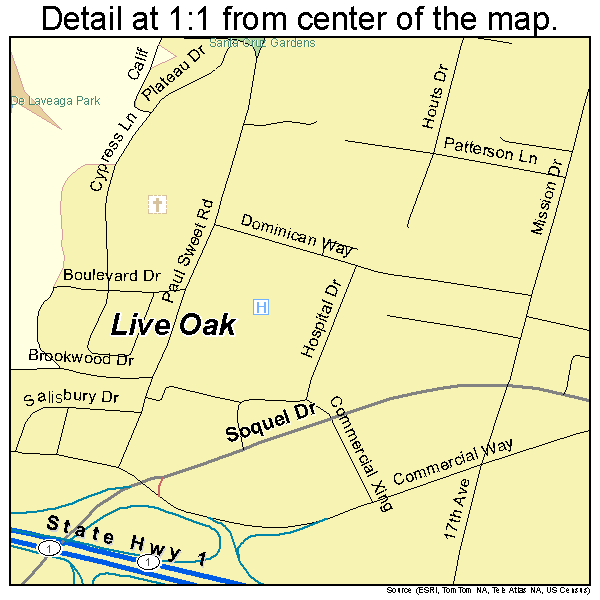 Live Oak, California road map detail