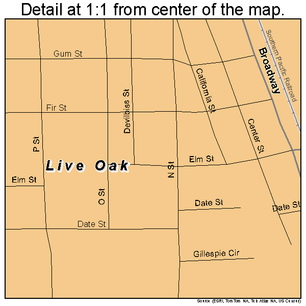 Live Oak, California road map detail