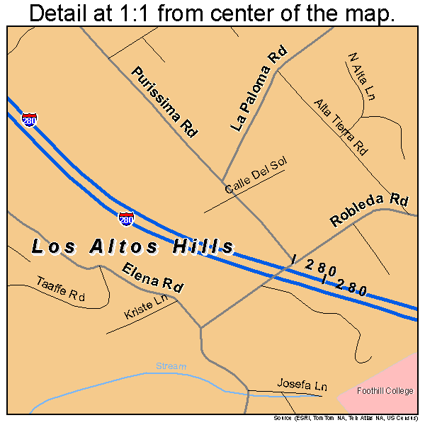 Los Altos Hills, California road map detail