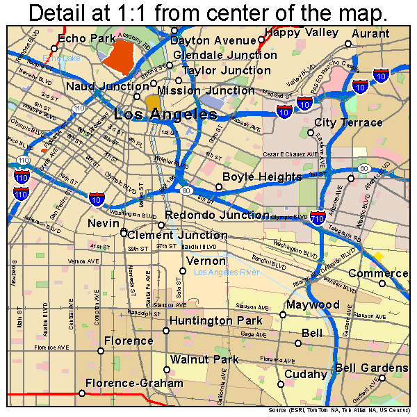 Los Angeles, California road map detail