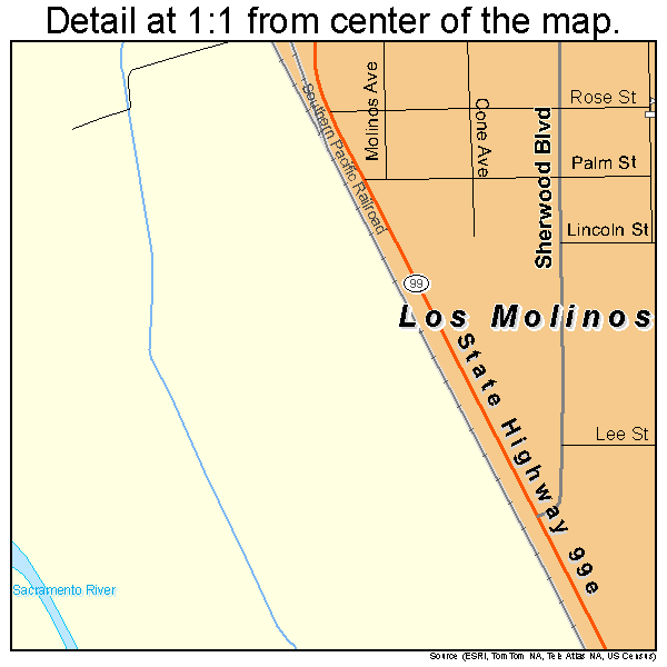 Los Molinos, California road map detail