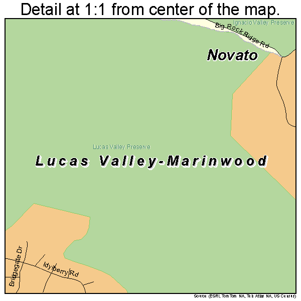 Lucas Valley-Marinwood, California road map detail