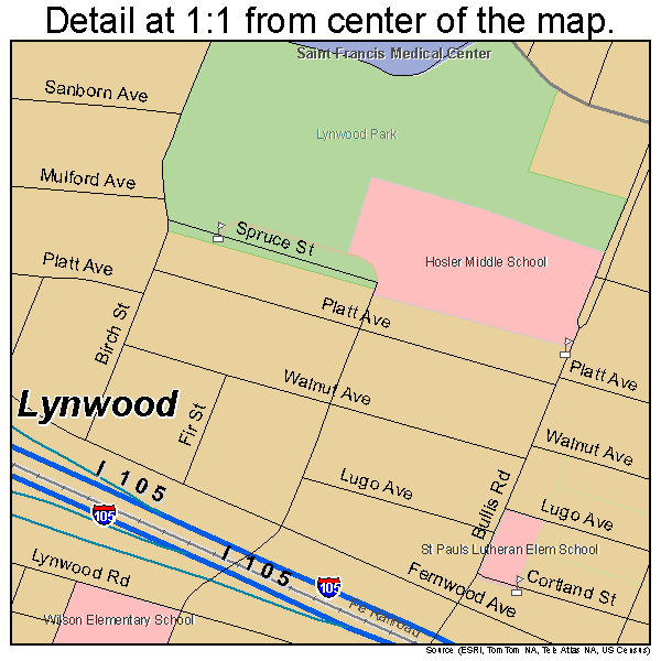 Lynwood, California road map detail