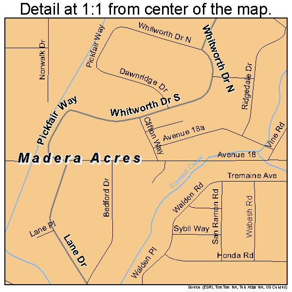 Madera Acres, California road map detail