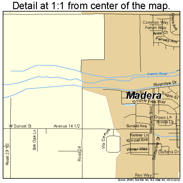 Madera, California road map detail
