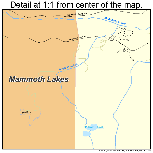 Mammoth Lakes, California road map detail