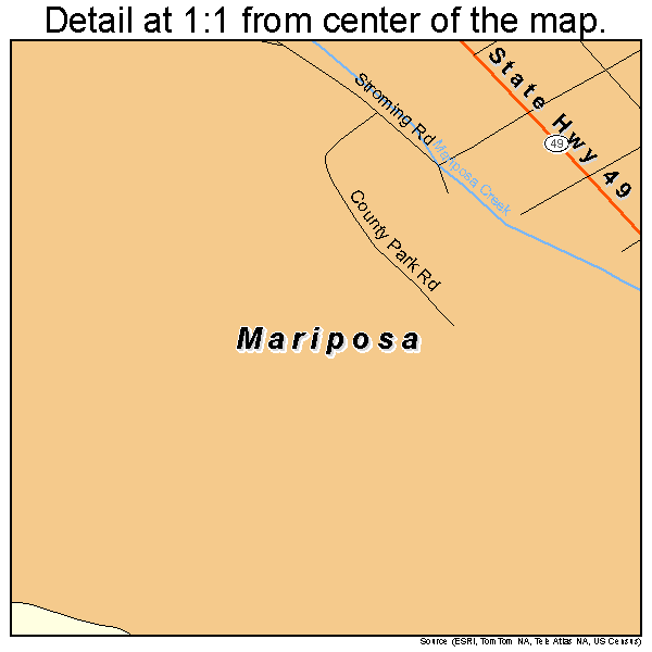 Mariposa, California road map detail