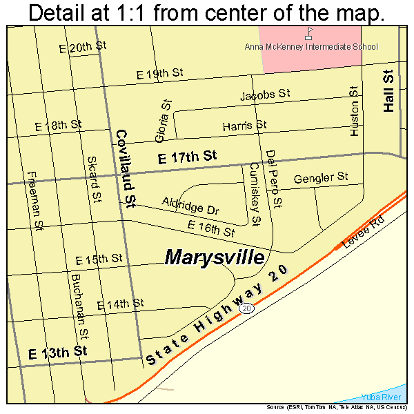 Marysville, California road map detail