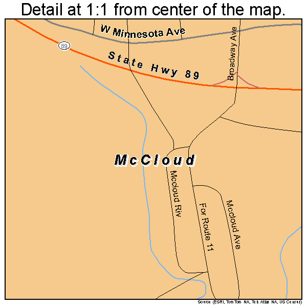 McCloud, California road map detail