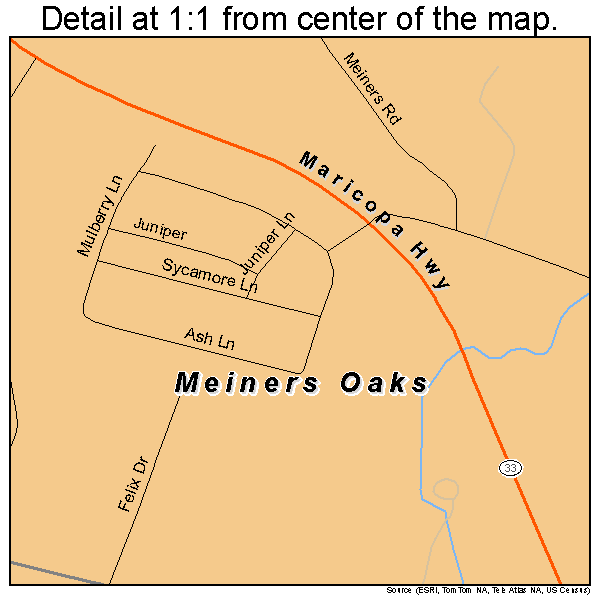 Meiners Oaks, California road map detail