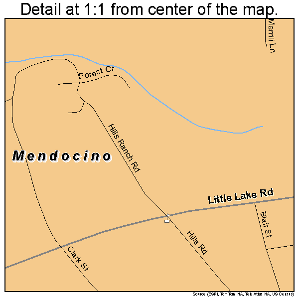 Mendocino, California road map detail