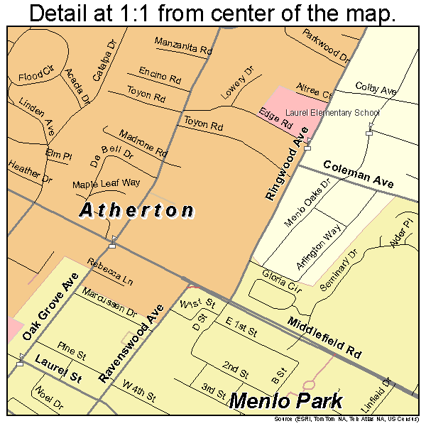 Menlo Park, California road map detail