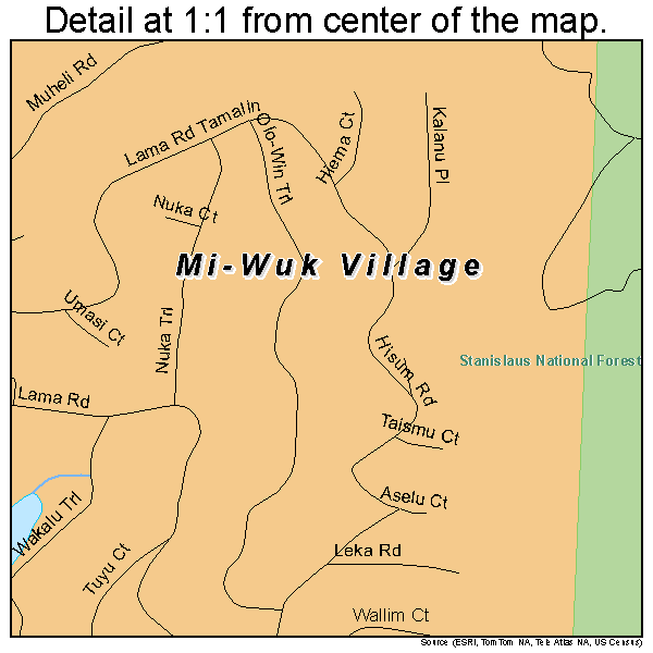 Mi-Wuk Village, California road map detail