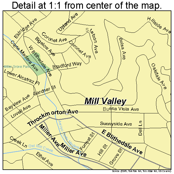 Mill Valley, California road map detail