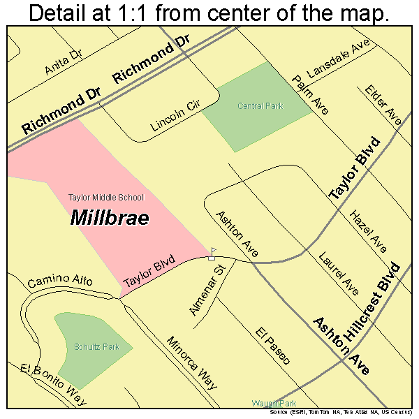 Millbrae, California road map detail
