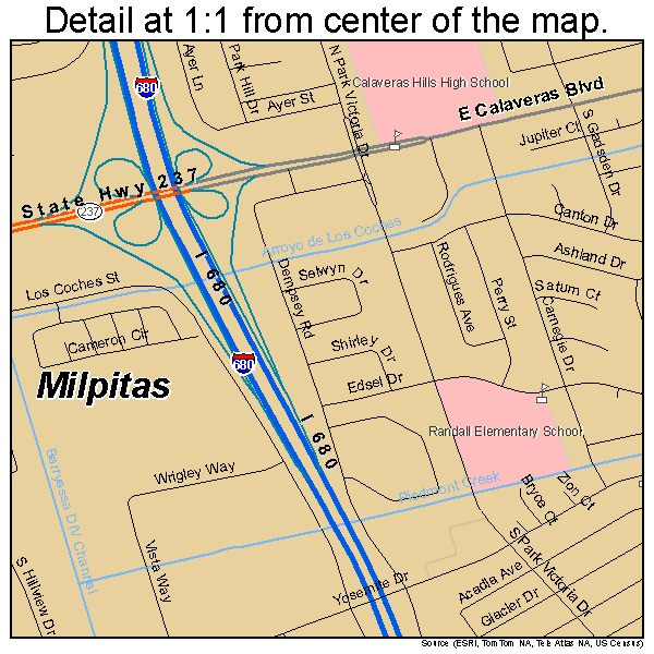 Milpitas, California road map detail