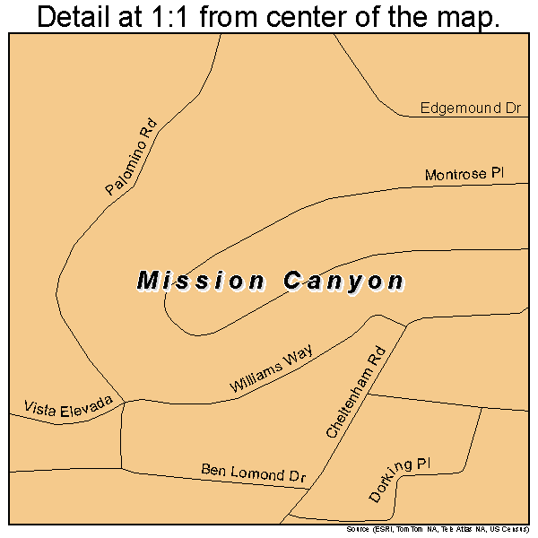 Mission Canyon, California road map detail