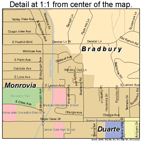 Monrovia, California road map detail