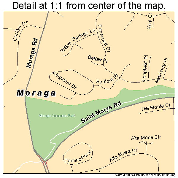 Moraga, California road map detail