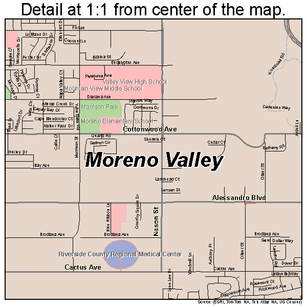 Moreno Valley, California road map detail