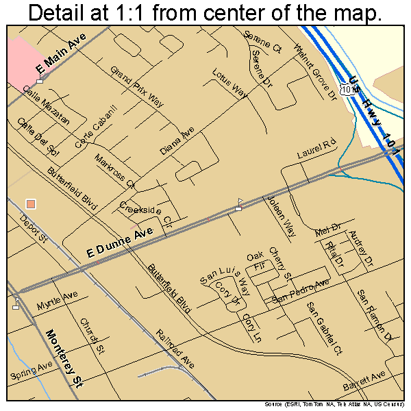 Morgan Hill, California road map detail