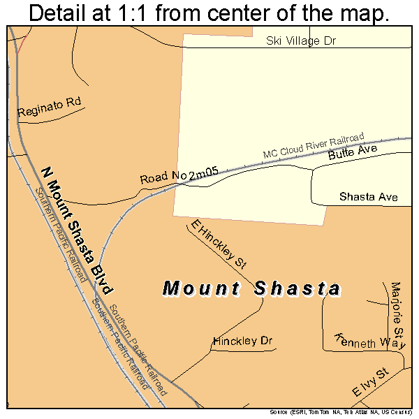 Mount Shasta, California road map detail