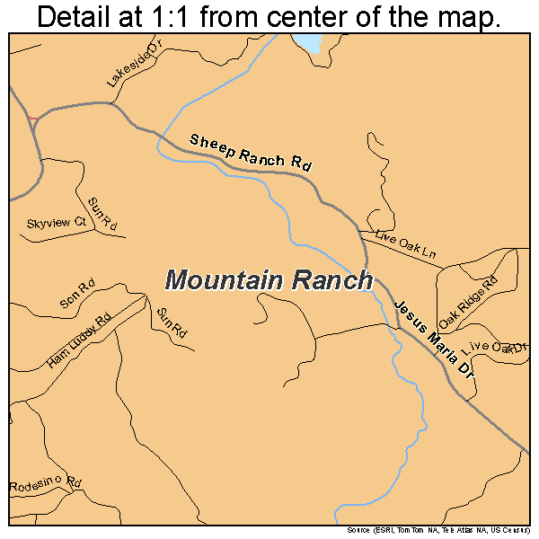 Mountain Ranch, California road map detail