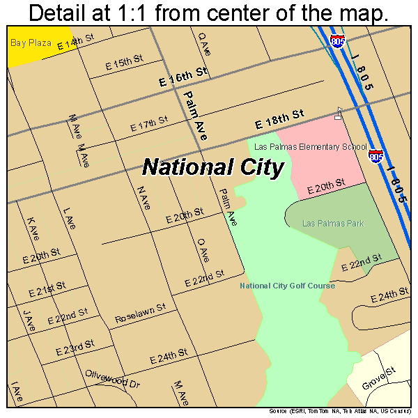 National City, California road map detail