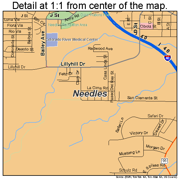 Needles, California road map detail