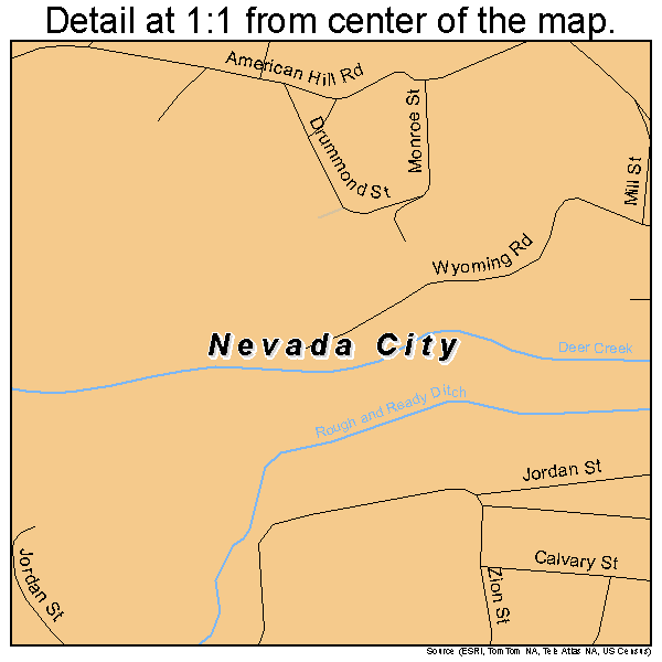 Nevada City, California road map detail
