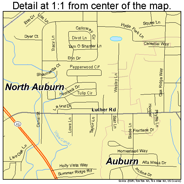 North Auburn, California road map detail