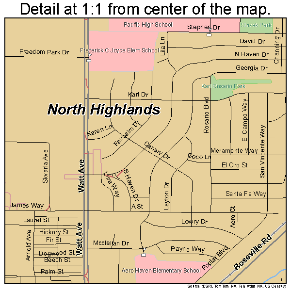 North Highlands, California road map detail