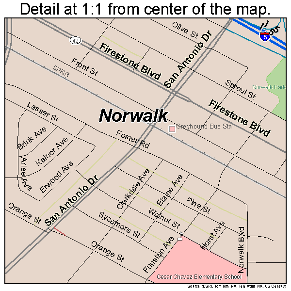 Norwalk, California road map detail