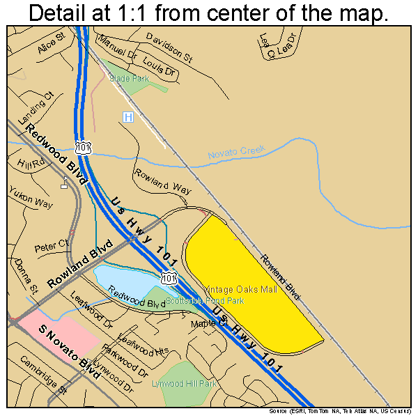 Novato, California road map detail