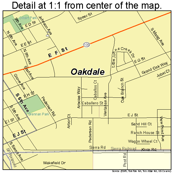 Oakdale, California road map detail