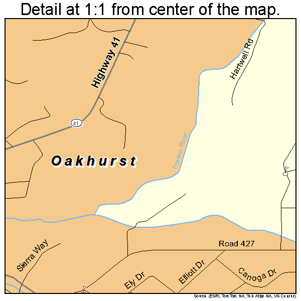 Oakhurst, California road map detail