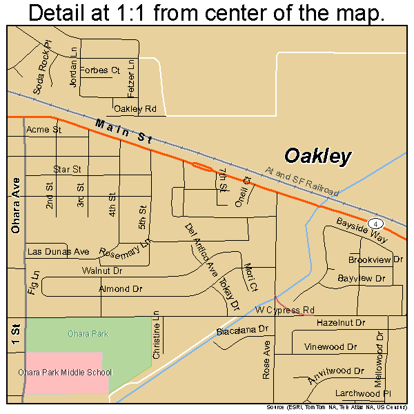 Oakley, California road map detail