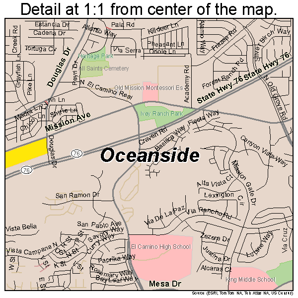 Oceanside, California road map detail