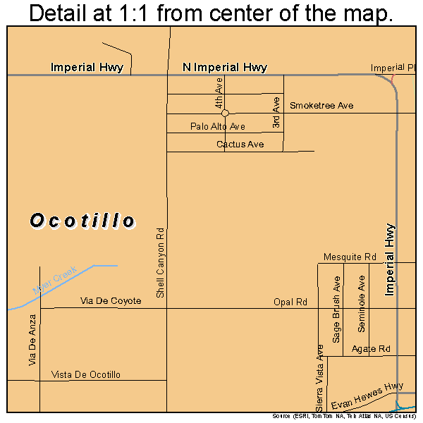 Ocotillo, California road map detail