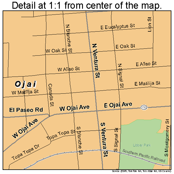Ojai, California road map detail