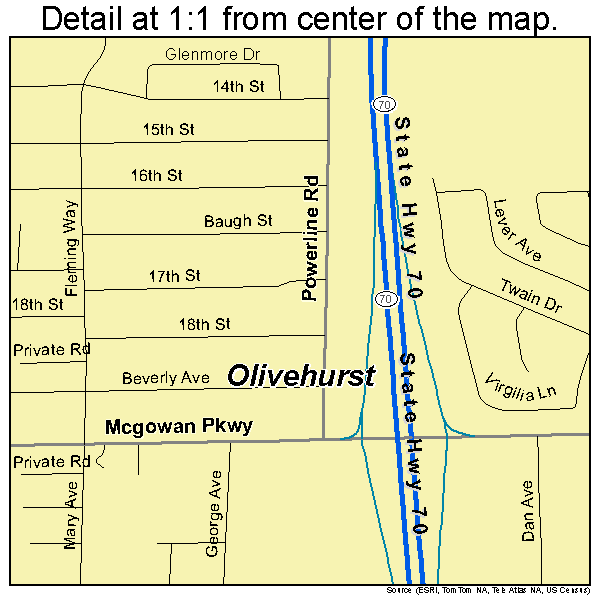 Olivehurst, California road map detail