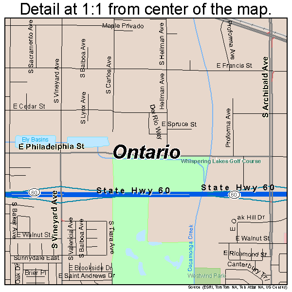 Ontario, California road map detail