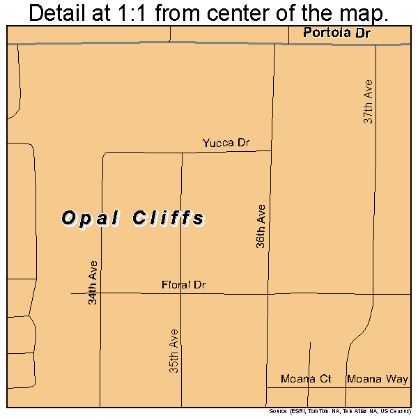 Opal Cliffs, California road map detail