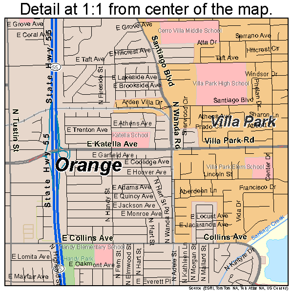 Orange, California road map detail