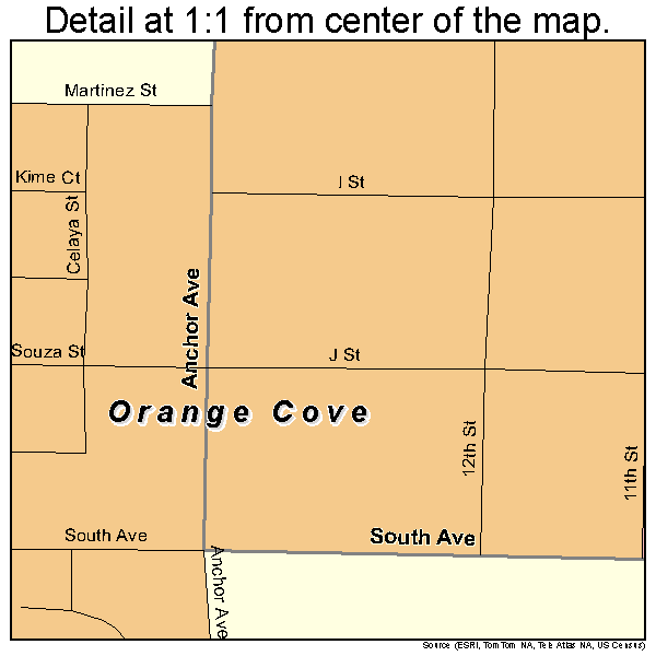 Orange Cove, California road map detail