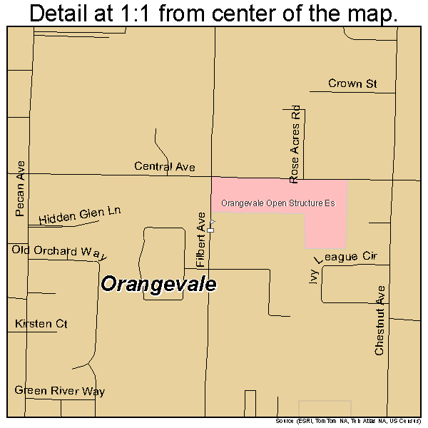 Orangevale, California road map detail