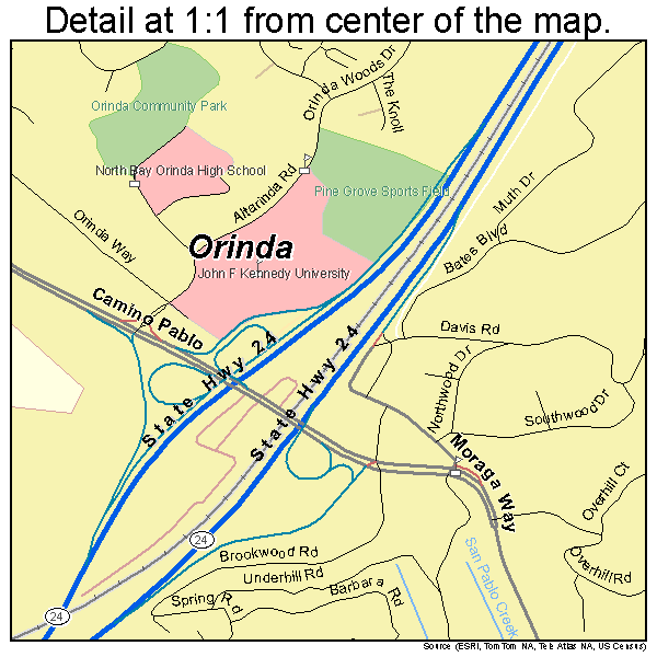 Orinda, California road map detail