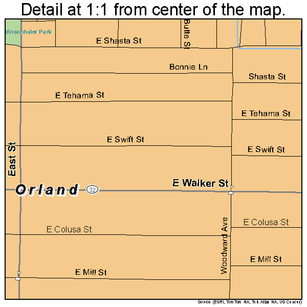 Orland, California road map detail
