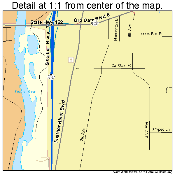 Oroville, California road map detail